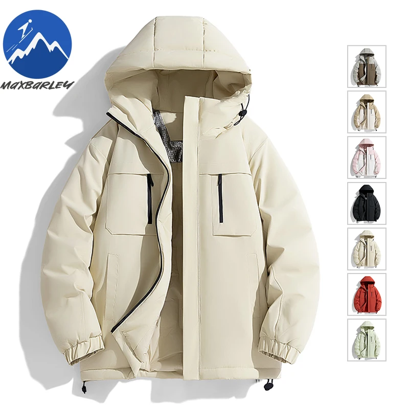 

Maxbarley Men Graphene Padded Jacket Hooded Hiking Travel Windproof Warm Parka Splicing Outdoor Cold Resistant Winter Clothing