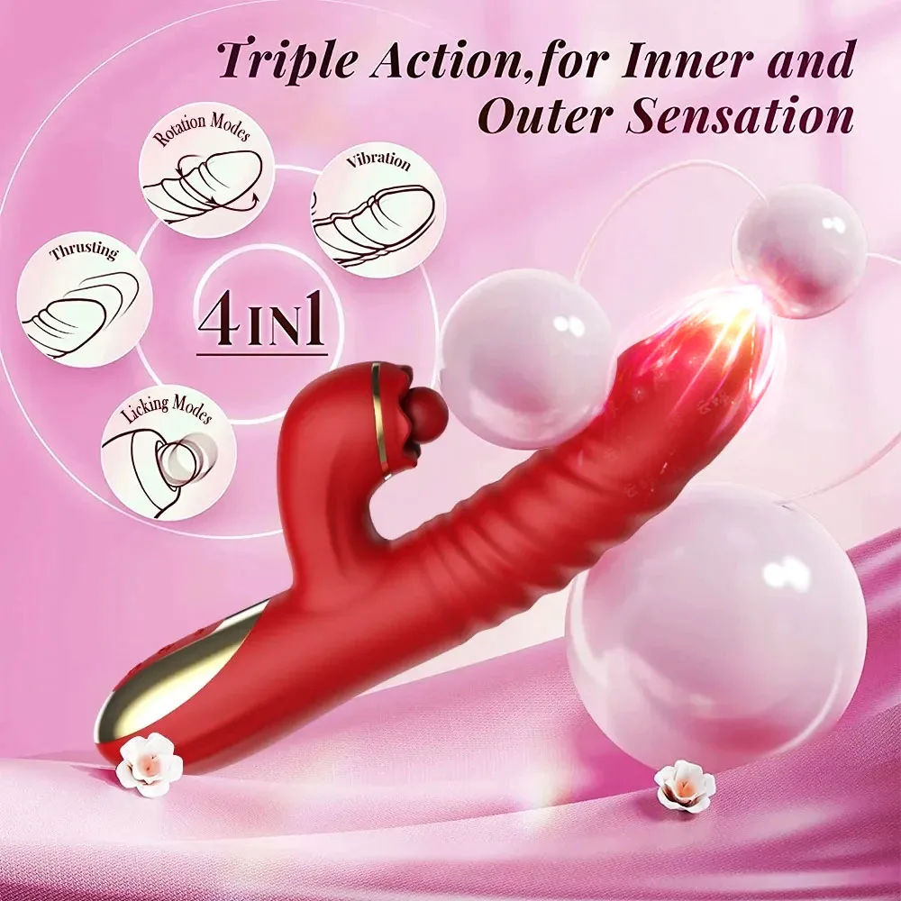 Telescopic Rotating Licking Rabbit Vibrator Dildo Vaginal Female Clitoris G-spot Stimulator Intimate Goods Adult Sex Toy Orgasm