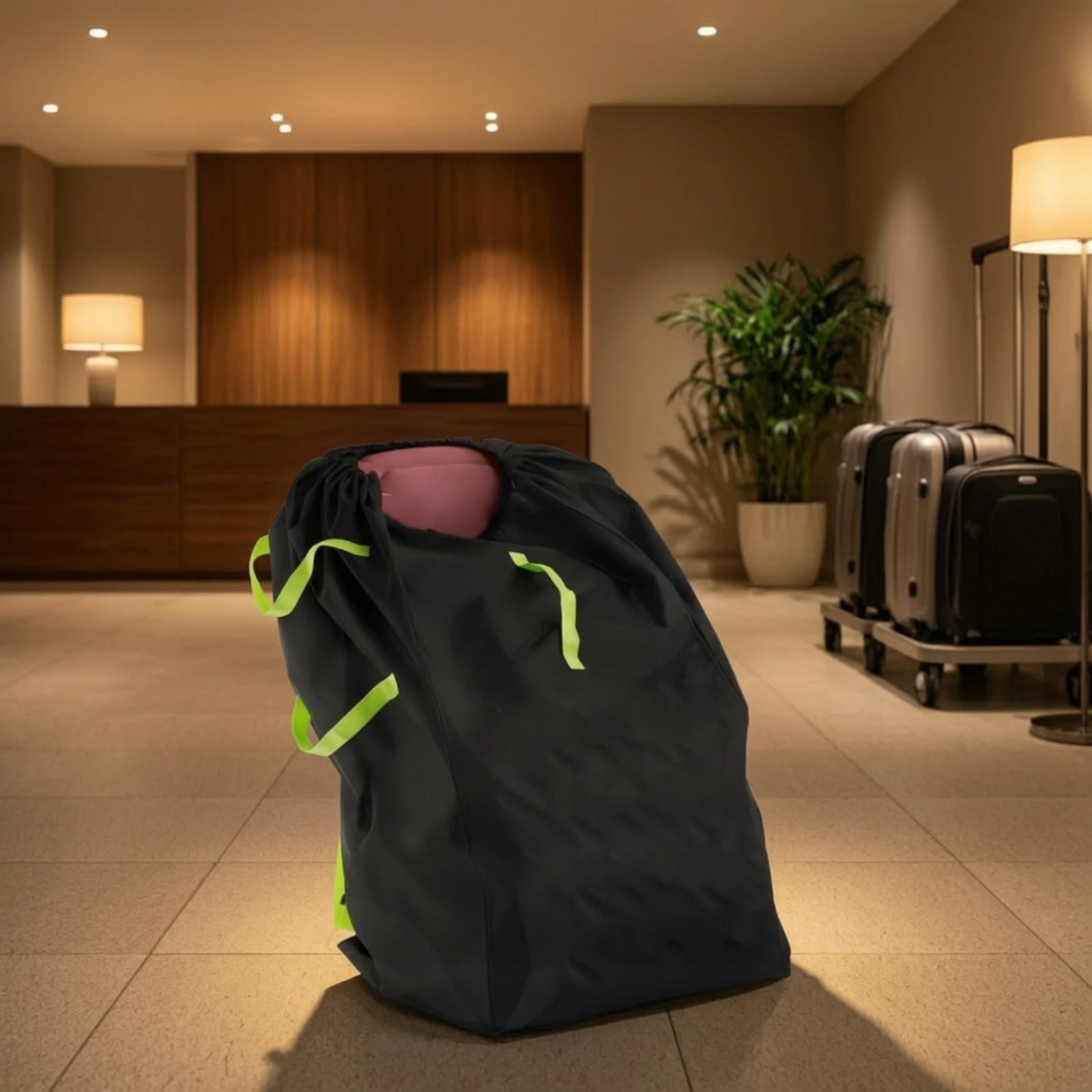 Car Seat Travel Bag Drawstring Car Seat Bag Backpack Foldable Compact for Parents, Airport, Gate Check