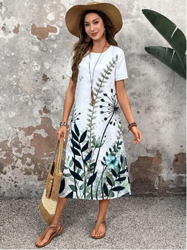 

Round Neck Casual Short Sleeved Floral Printed Women's Dress Fashionable Street Elegant Commuting Style Summer Dresses