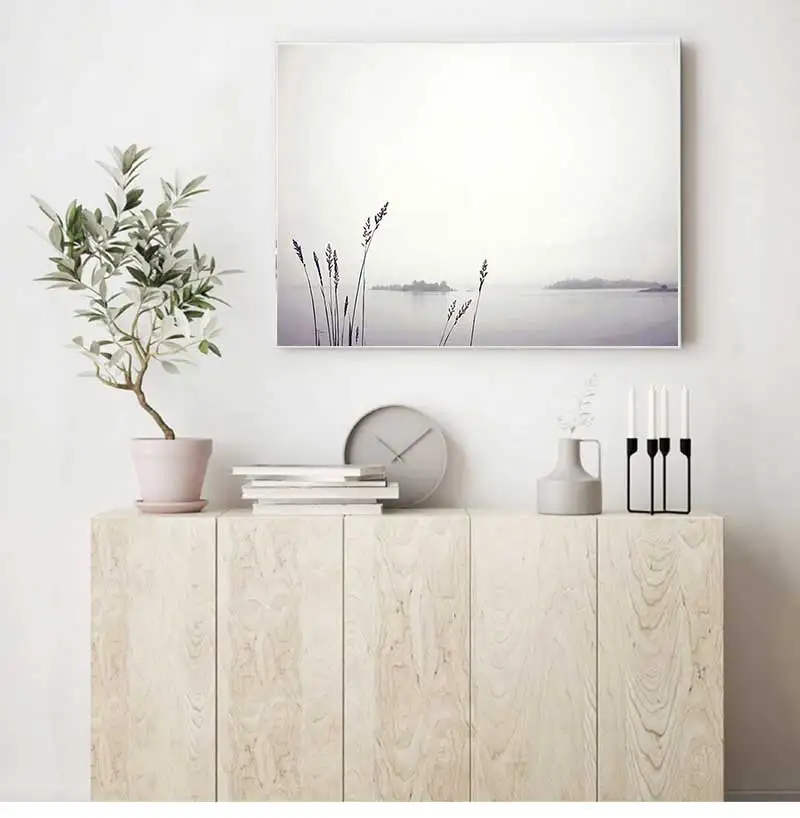 Botanical Painting Home Decoration Picture Scandinavian Cow Foggy Mountain Nature Landscape Nordic Wall Art Canvas Print