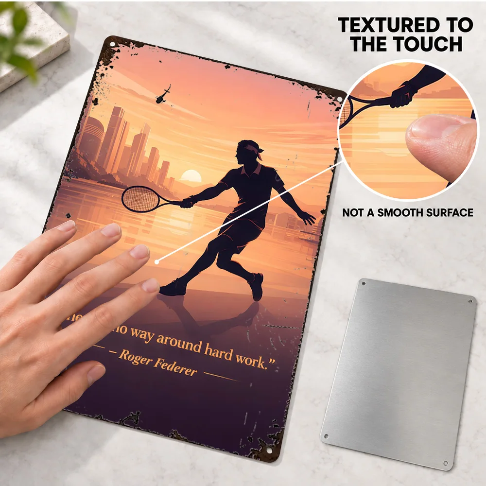 Roger Federer Tennis Player Quote Aluminum Poster Personalized Metal Sign Typography Design Wall Art For Bedroom Sports Fan Gift