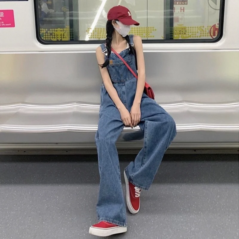 Loose Women's Denim Overalls Thin Autumn Sle Cool Salt Design Wide Leg Pants Korean Version Spring New Arrival