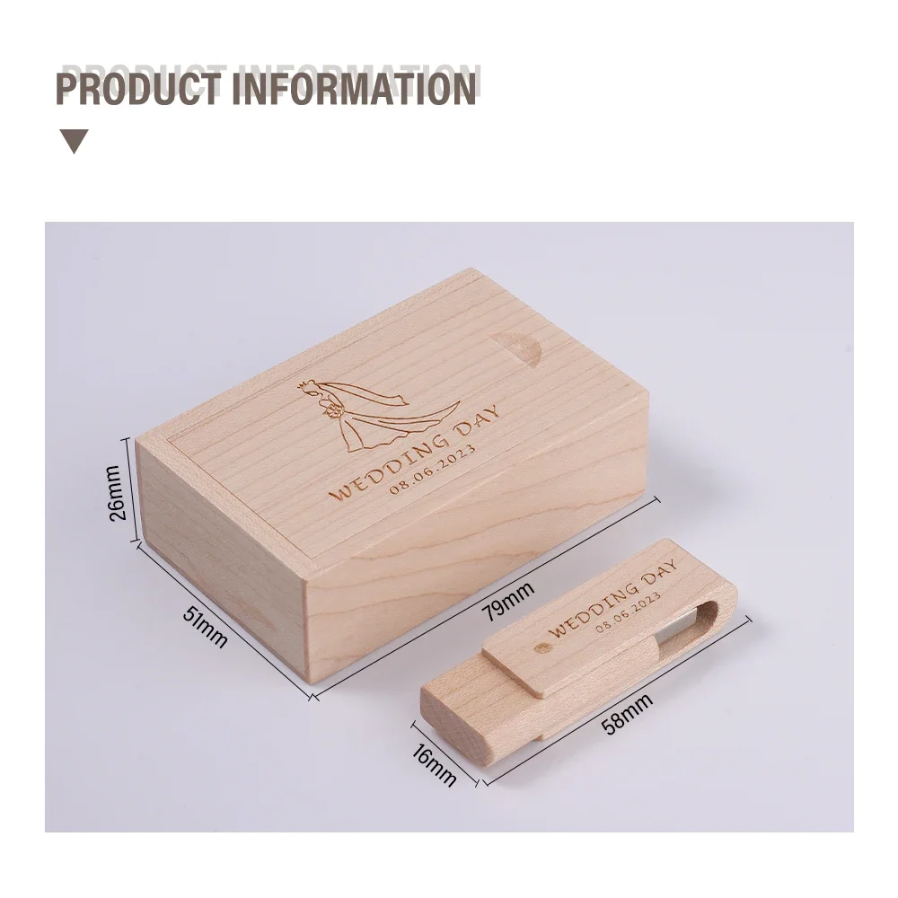 Bezpłatne niestandardowe logo USB 3.0 Pendrive 128GB Drewniane pudełko Pendrive 64GB Fotografia Prezent ślubny Pamięć Szybki pendrive