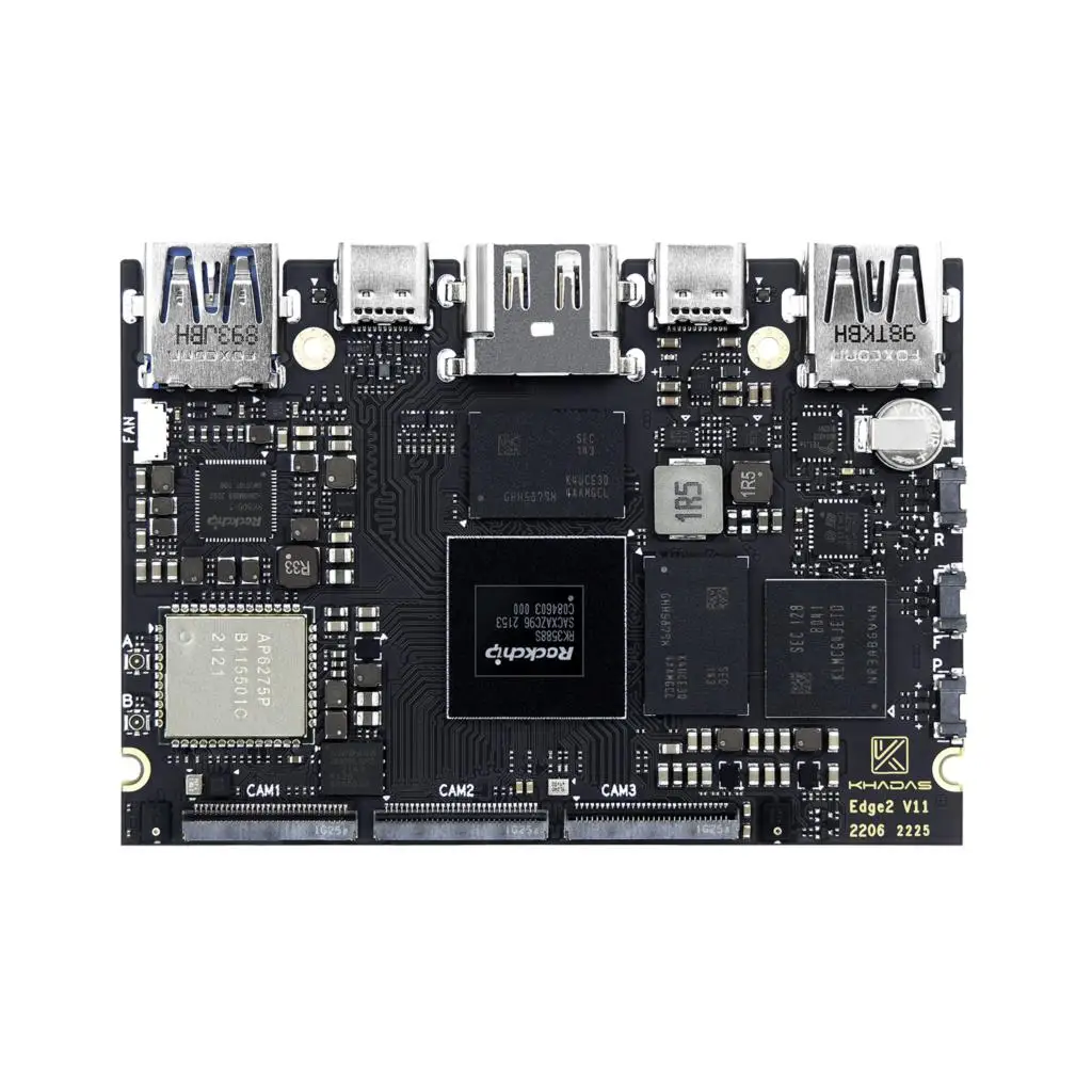 Khadas Edge2 RK3588S Single Board Computer with 8-core 64-bit CPU, ARM Mali-G610 MP4 GPU, 6 TOPS AI NPU, Wi-Fi 6, B