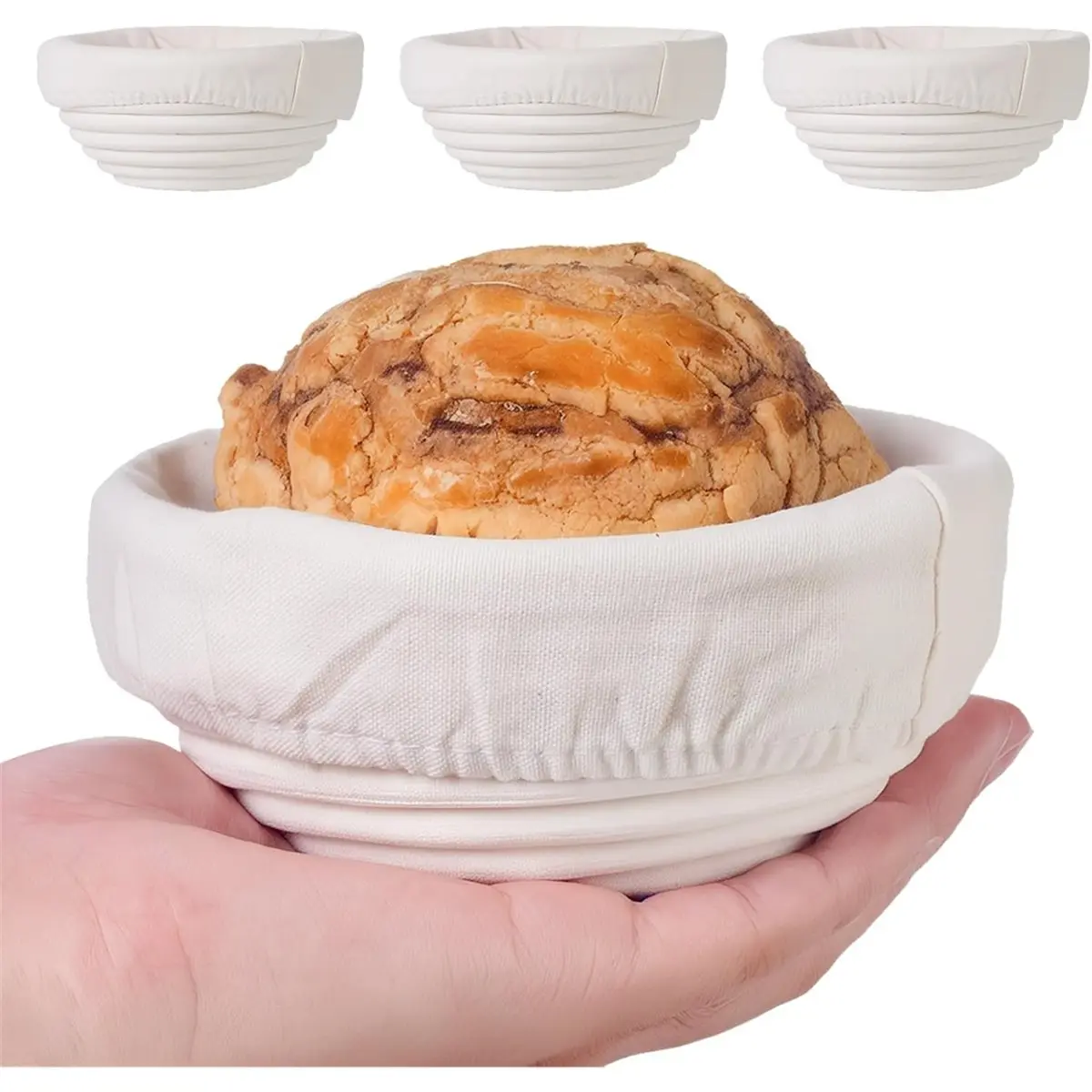 ABNQ Banneton Bread Proofing Basket 4pc, with Cloth Lining,Banneton Basket Proofing Baskets for Sourdough Bread Baking 5 Inch