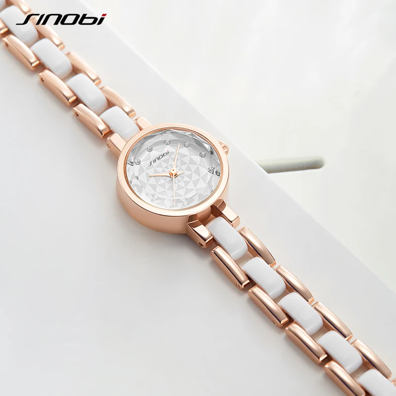 SINOBI New Design Women Fashion Wristwatches Shinning Rose Golden Bracelet Women Watches Luxury Diamond Quartz Watches for Women