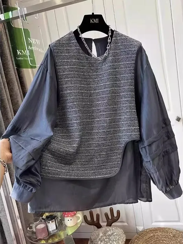 

Свитшот большого размера с длинным рукавом и круглым вырезом, свободного кроя, для ранней осени, повседневный, удобный, дышащий, из смесового полиэстера