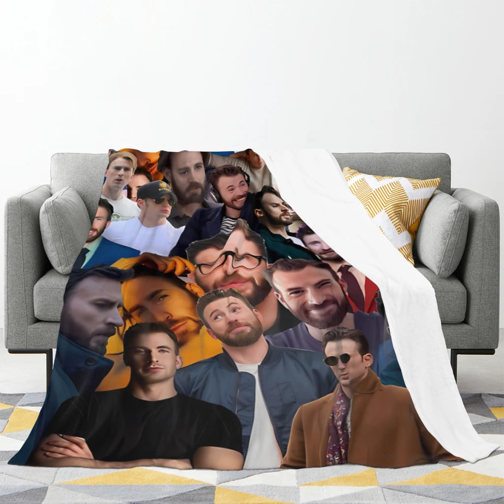 Chris Evans collage Blanket Flange Textile Decor Portable Super Soft Throw Blankets for Home Office Plush Thin Quilt