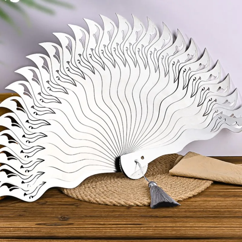 

New Chinese Style Stainless Steel Ancient Fan Hollow Self-Defense Kung Fu Taiji Portable Adult Metal Folding