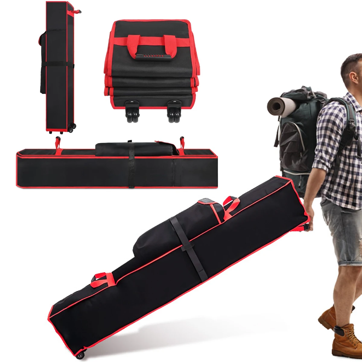 800D Heavy Duty Camping Storage Bag Outdoor Canopy Tent Pole Bag Waterproof Travel Pop Up Canopy Carrying Case with Wheel,Handle