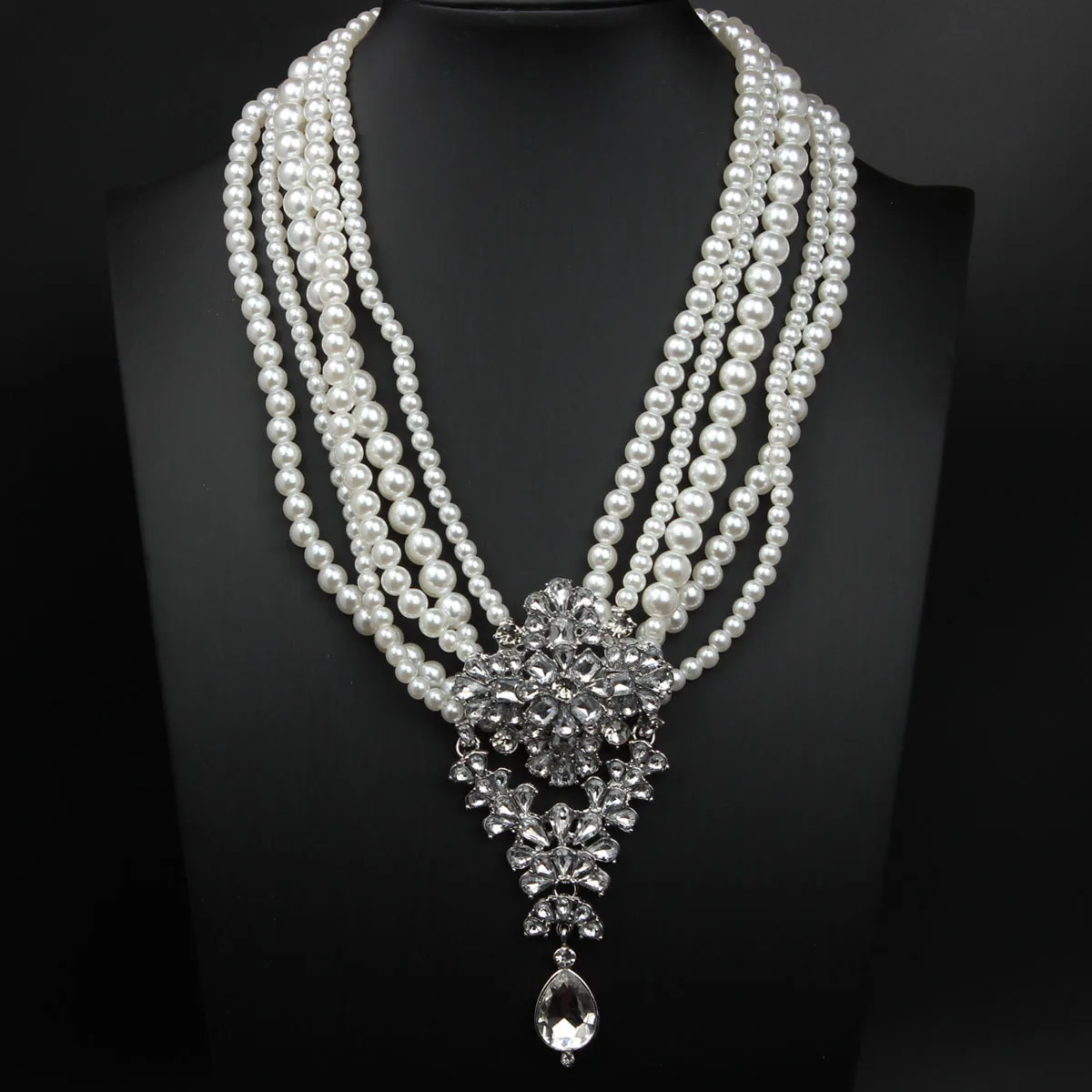 

DIY accessories European and American cross-border multi-layer pearl crystal gemstone water drop pendant short collarbone neckla