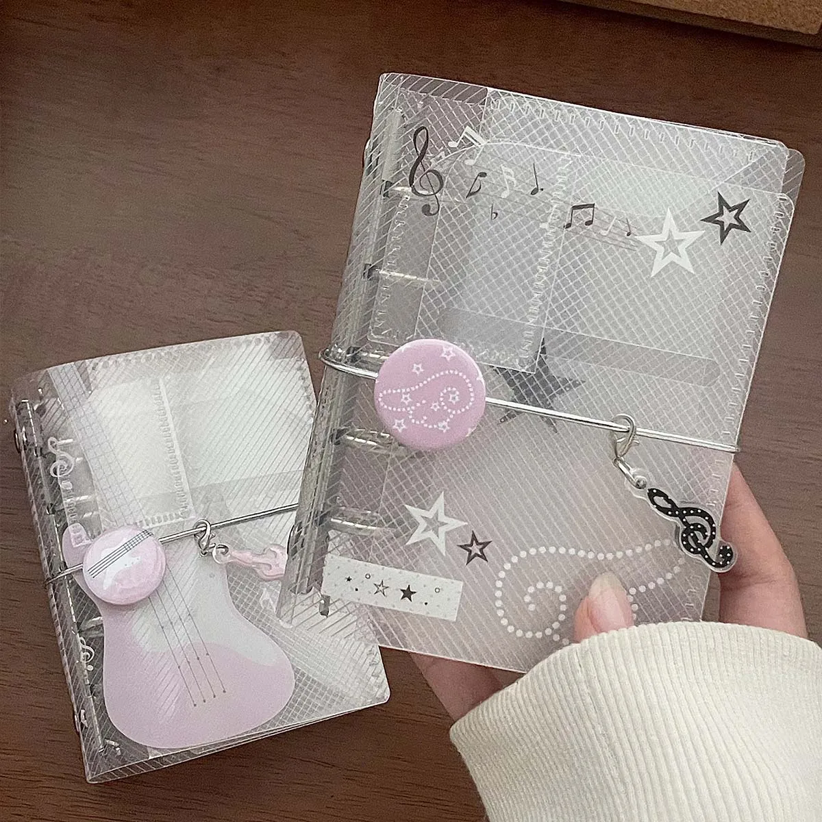 

Music Theme M5 Binder Notebook Scrapbook PP Twill Tri-Fold with Tie Closure Photo Album Card Organizer Portable Planner