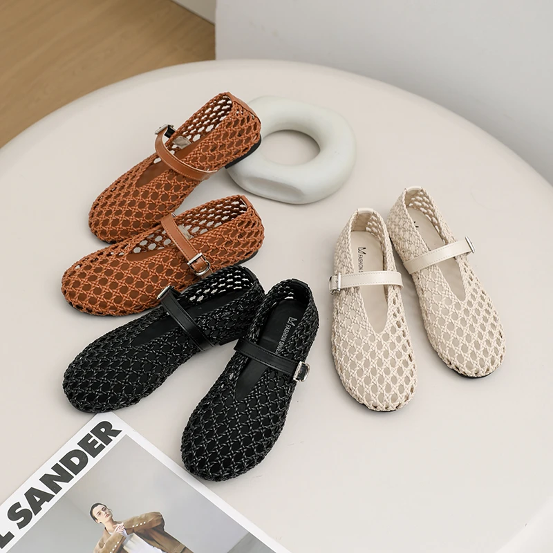 Comfortable Hollow-Weave Mary Jane Women's Shoes, Breathable French Retro, Single Strap Shallow Shoes, Granny Fishnet Shoes