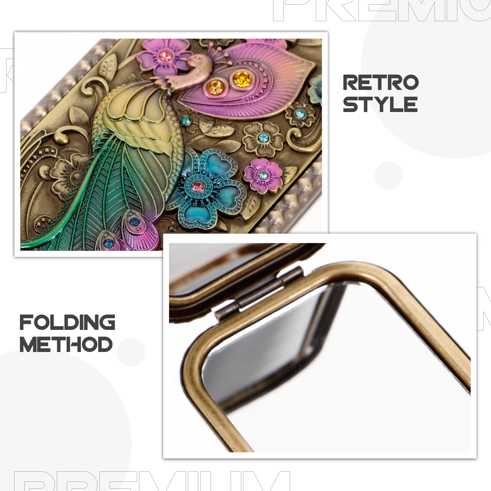 Lusterko do makijażu w stylu vintage, retro, miedziane, składane, metalowe, kompaktowe, okrągłe, podróżne, do torebki, dla kobiet.