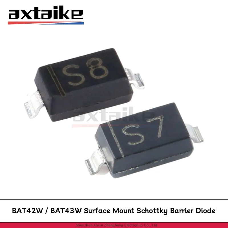 

100PCS BAT42W BAT43W SOD-123 Type Codes： S7/S8 BAT43W-7-F BAT42W-7-F SMD 30V 200mA 0.2A Surface Mount Schottky Barrier Diode