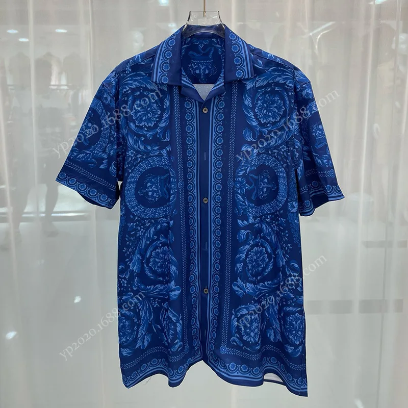 

Luxury Royal Blue Shirts for Men Clothing Casual Short Sleeve Social Paisley Floral Digital Printing Shirt Chemise Homme De Luxe