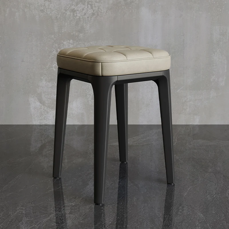 Stacking Stools,PU Leather Square Nesting Four-Legged Stool with Padded Stools Plastic Stackable Stool, Portable Breakfast