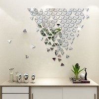 3D Acrylic Triangular Mirror Wall Stickers 100 Pieces Mosaic Self-Adhesive Mirror Tiles DIY Wall Stickers Room Home Decoration