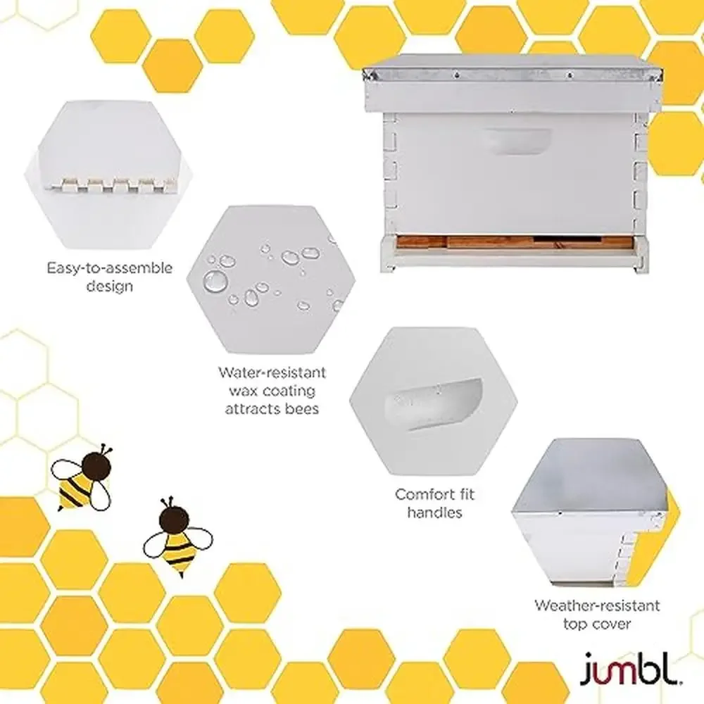 30 Pcs. Beekeeping Starter Set with White Painted 10-Frame Beehive Beginners and Professionals Comprehensive Tool Kit Starting a