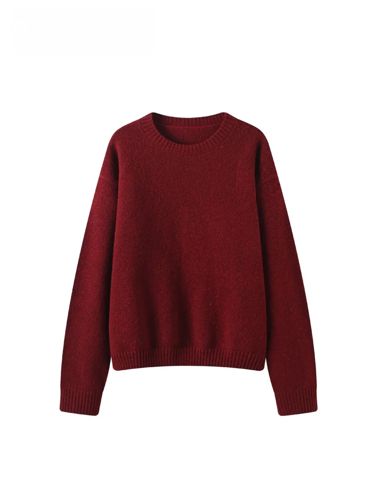 

Красный повседневный длинный свитер с круглым вырезом для полных женщин, новый теплый и удобный зимний повседневный наряд, женская внутренняя одежда