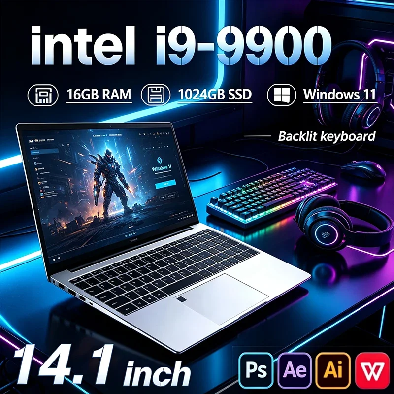 

Intel Core i9 9900 New 14.1 inch Portable Notebook 1TB/2TB SSD, 16GB DDR4, Windows 11 Pro, Office & Gaming PC Laptop