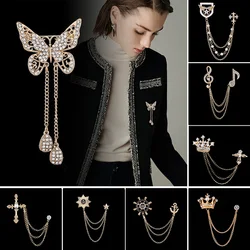 Korean British Style Crown Bird Brooch Cross Suit Tassel Chain Lapel Pin Angle Wings Badge Retro Female Corsage Men Accessories