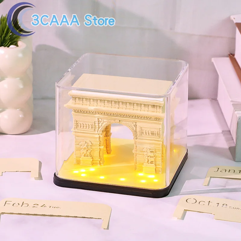 Calendario de pieza de tiempo 2026, calendario de escritorio con luz LED, calendario 3D en forma de lágrima, arte tallado en papel, Bloc de notas, regalo de Navidad