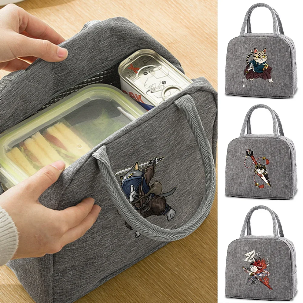 

Insulated Lunch Dinner Bag Travel Handbag Cooler Bag Samurai Canvas Thermal Cold Food Container School Picnic Women Portable Box