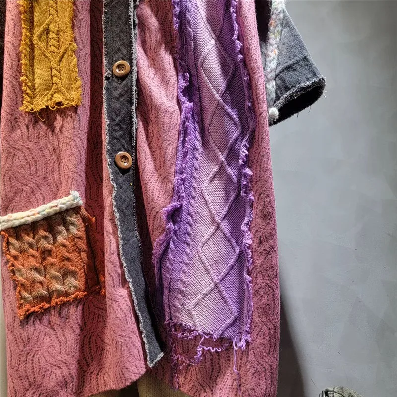 2025秋冬新作 レディースファッション カジュアル 多用途 パープルカラーブロック デニムジャケット ルーズ ロングトップ トレンドコート