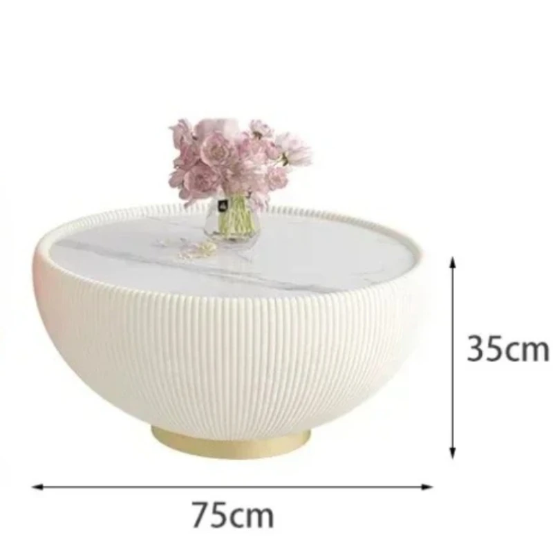 Rock Slab Cream Wind Coffee Table Combination Bowl Creative Round Household Side Table Living Room Small Apartment Light Luxury