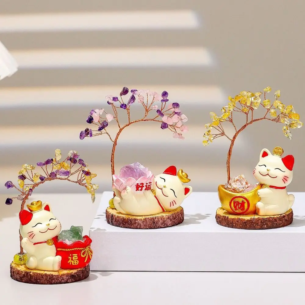 

DIY Ornaments Natural Crystal Crystal Tree Colorful Gravel Fortune Cat Energy Tree Home Crafts