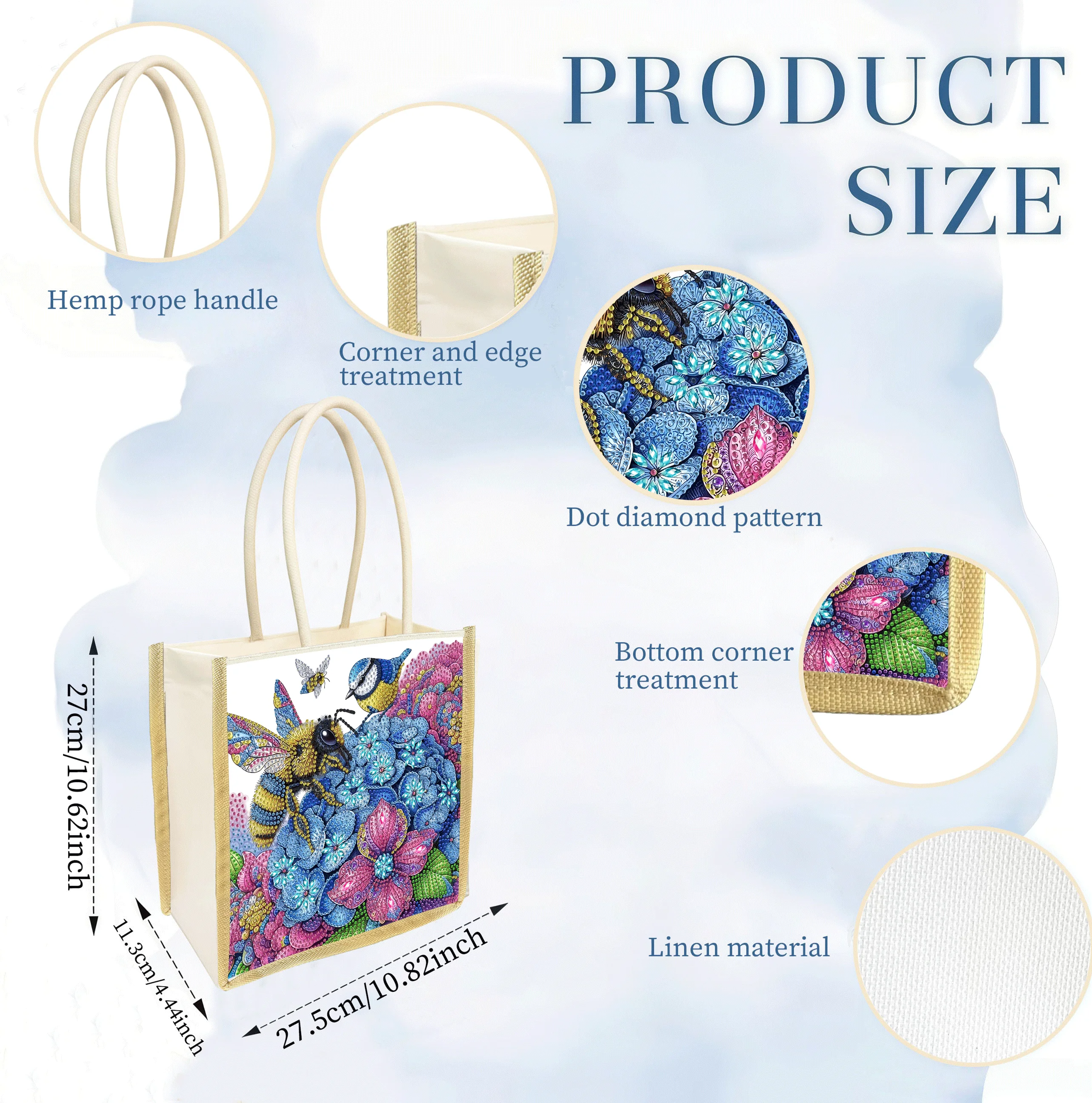 1 Piece - DIY Diamond-Patterned Handbag Featuring Bee and Flower Designs, Lightweight and Versatile, Perfect for Daily Outings.
