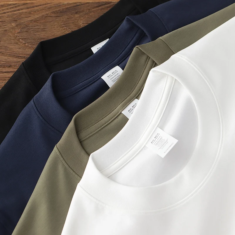 250G Double-Sided Mercerized Cotton Long Sleeve T-Shirt Men's Base Shirt Solid Color Crew Neck Tee High-Quality Soft Autumn Top