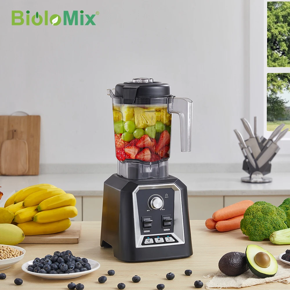 BioloMix Professional Kitchen Smoothie Blender BPA FREE 2L Low-profile Jar Automatic Program Food Mixer Juicer Ice Crusher