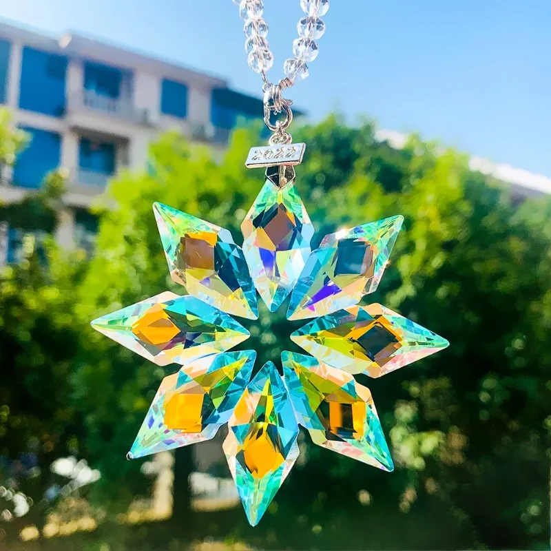 AB Color Rainbow Arrow Christmas Snowflake Flower Prism cristalli ciondolo Glass Spacer Bead Chain Garden Suncatcher Hanging Decor