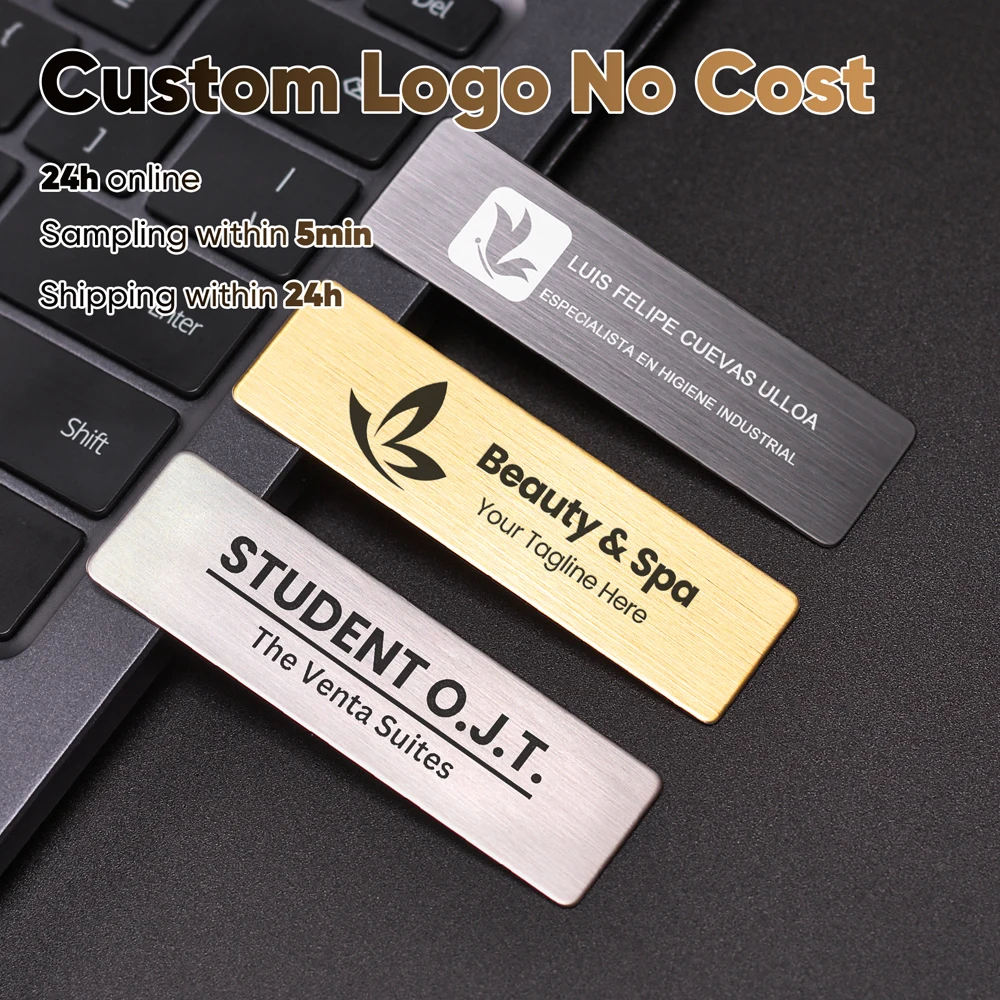 1 قطعة علامة معدنية من الفولاذ قابلة للتخصيص مجانية دبابيس دبوس شحن شخصية محفورة شعار نص لوحة معرف الأعمال شارة اسم مخصصة