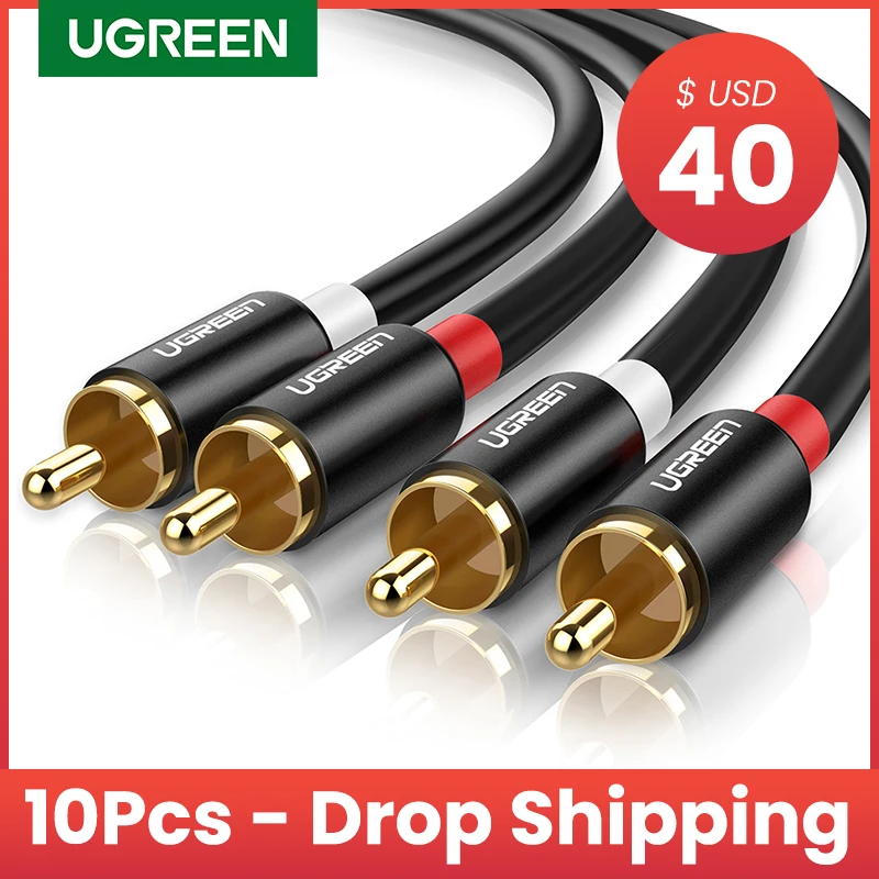 UGREEN RCA Stereo Cable 2 RCA Male to 2RCA Male Stereo Audio Cable for Home Theater HDTV Amplifiers Hi-Fi Systems Audio Cable