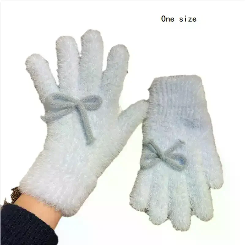 لطيف الحلو القوس قفازات قطيفة قفازات مقاومة للبرودة طالب شتاء دافئ خمسة أصابع قفازات النساء الإكسسوارات هدايا عيد الميلاد