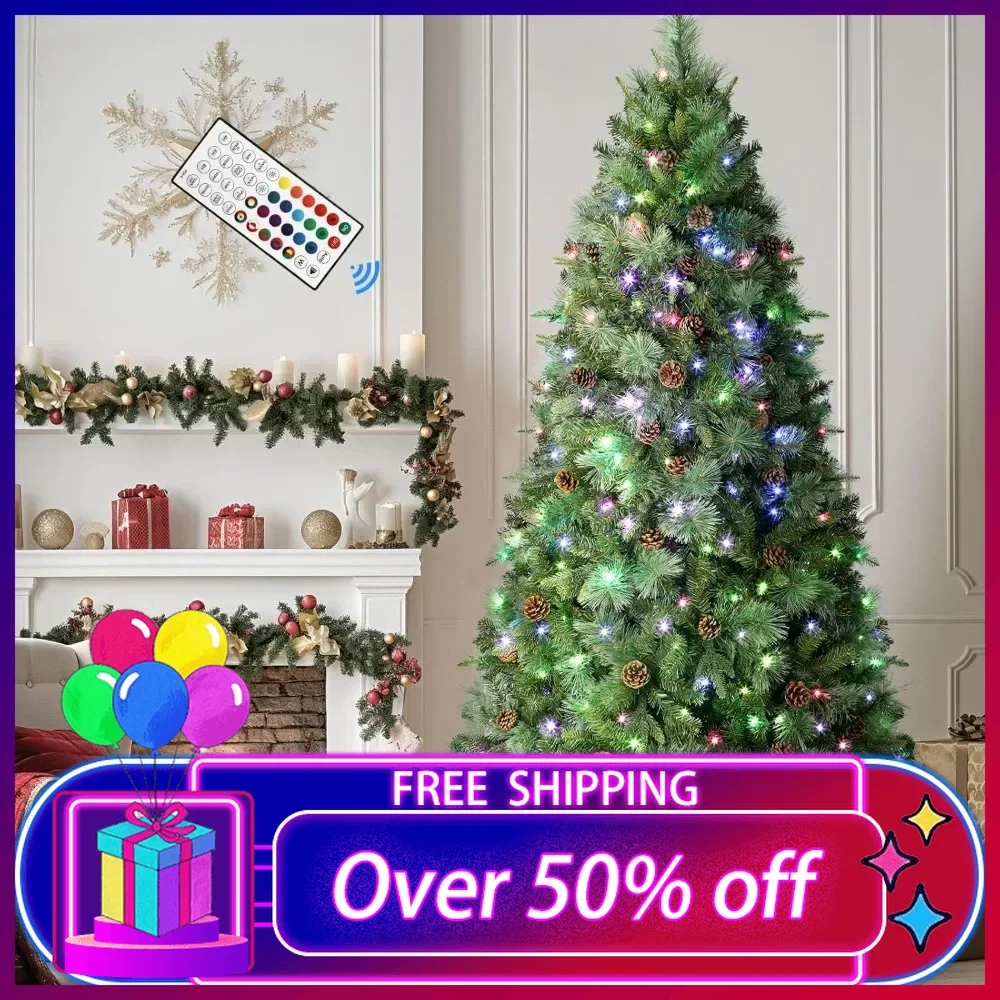 

6ft Prelit Artificial Hinged Christmas Tree with Remote Control, Upgraded Version with Pre-Lit 340 Led Color Changing RGB Lights