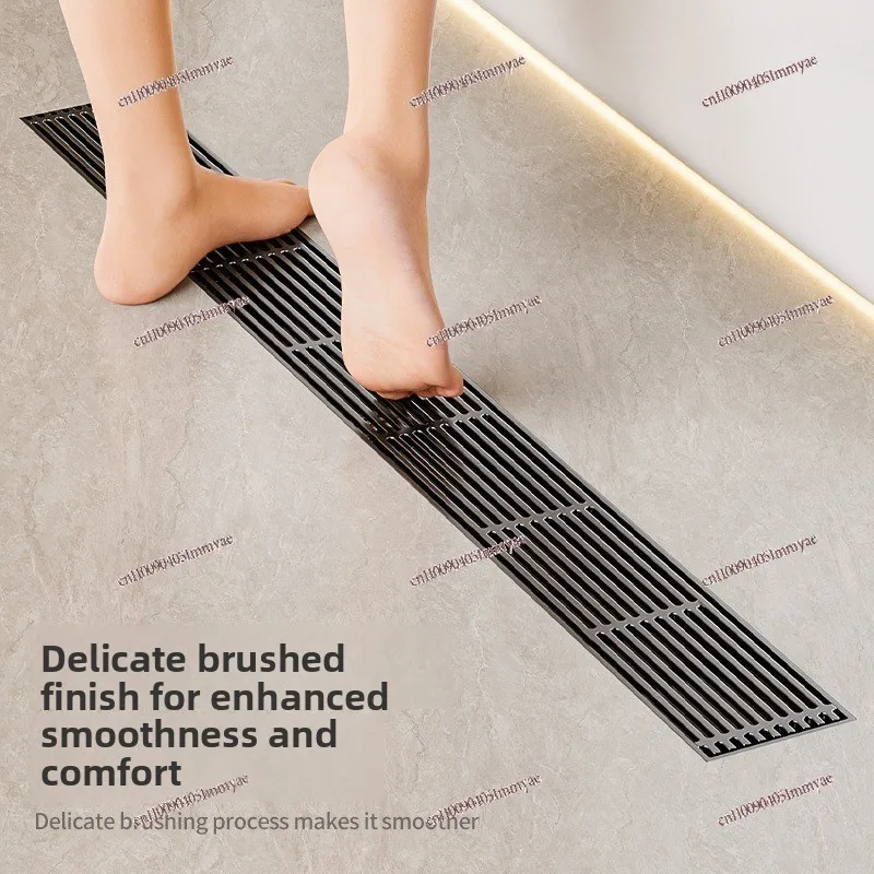 

[With drainage slope] Electroplating gun gray long bamboo row floor drain deodorant 304 stainless steel shower room floor drain