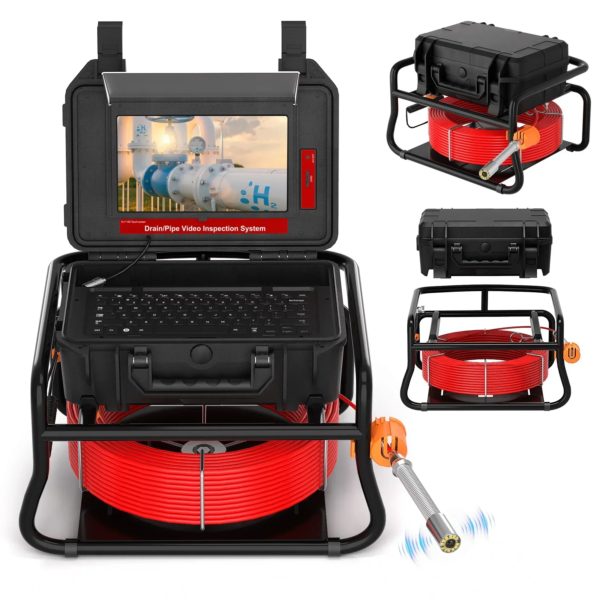 Self-leveling Function Sewer Camera Inspection 512HZ Transmission 7MM Diameter Red Cable Sewer Camera 8GB Card Video Recording