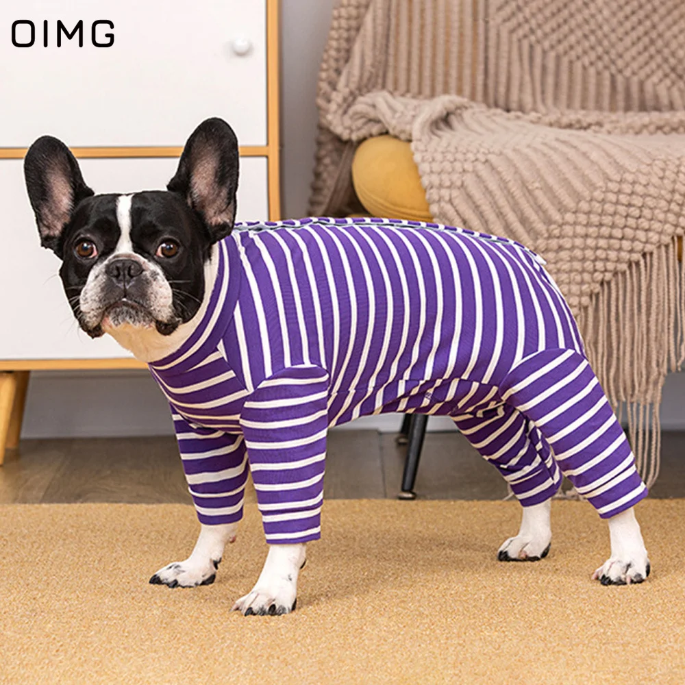 

OIMG Casual Pet Dogs Jumpsuit Striped Puppy Clothing Four Legged Hoodies For Small Dogs Clothes Winter Pet Pajamas Home Wear