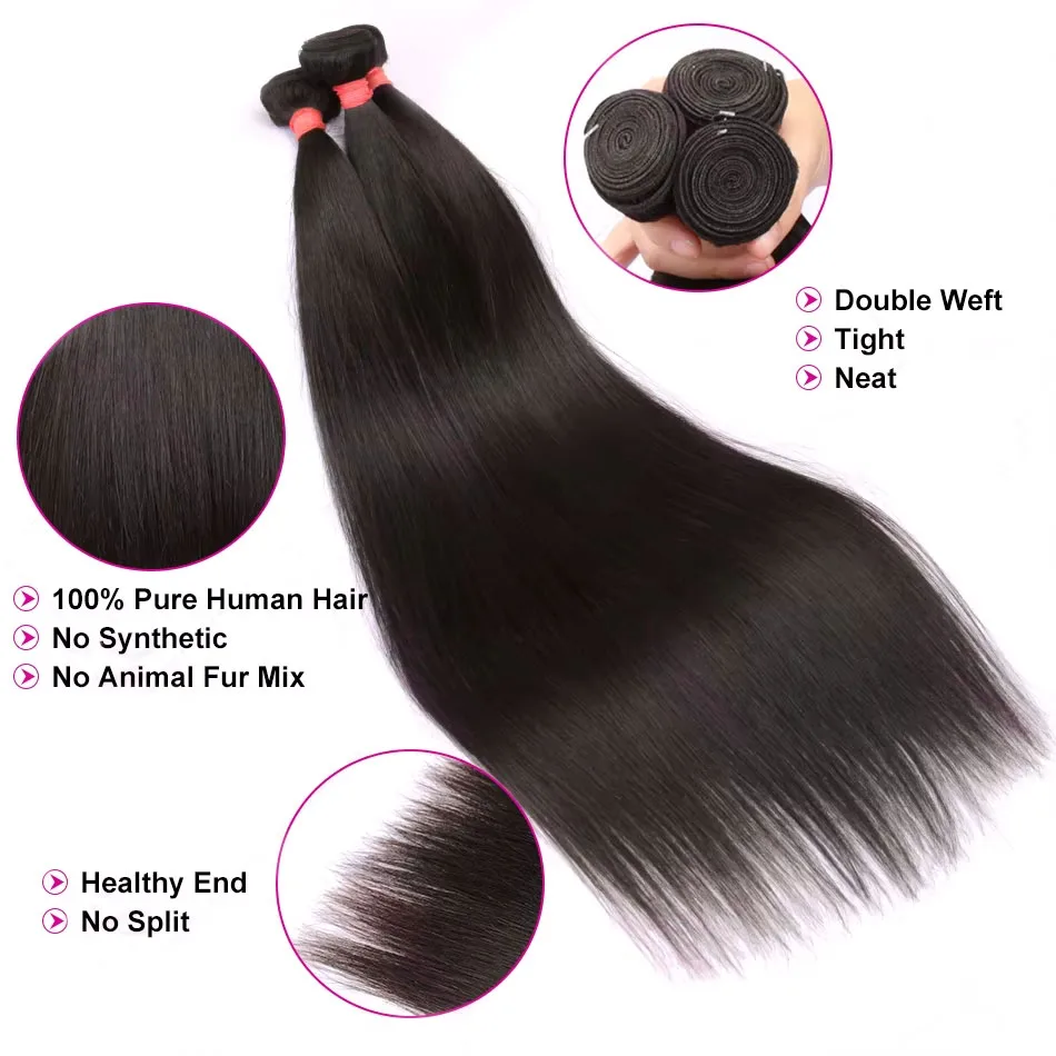 Прямой пучок человеческих волос Mossily Bone, 100% необработанные бразильские волосы Remy 30, 32 дюйма, 3/4 пучка, наращивание волос Remy, двойной уток