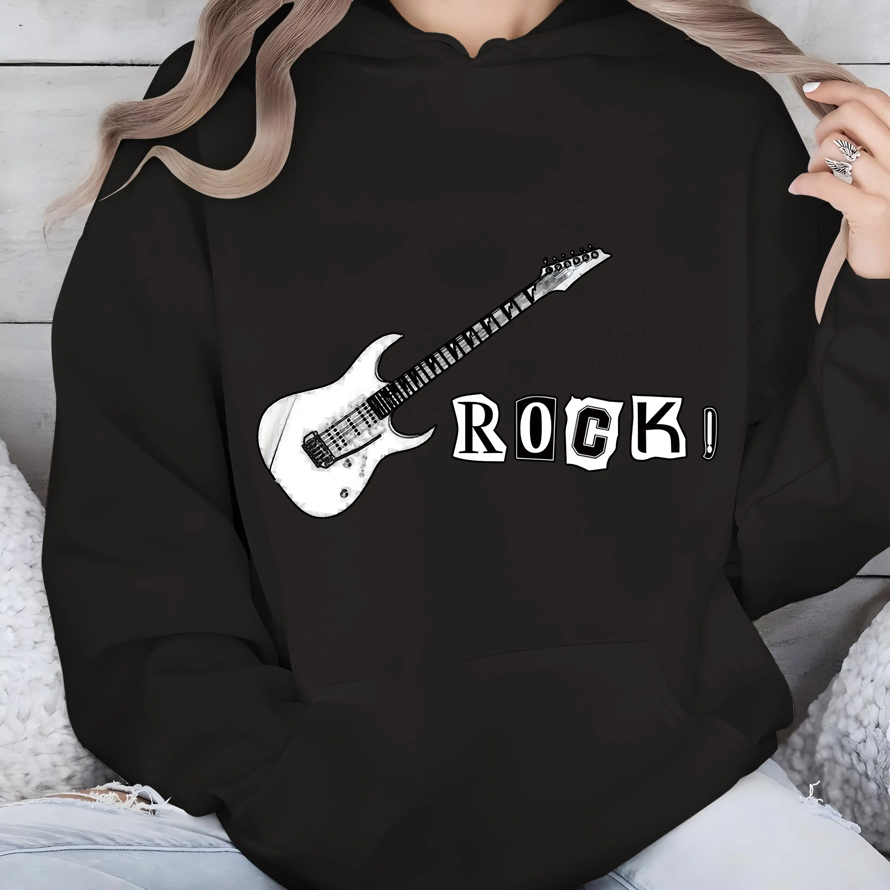 

Guitar Graphic Printing Autumn and Winter Cotton Men's and Women's Hoodies Casual Outdoor Street Sports Training Brand Trend