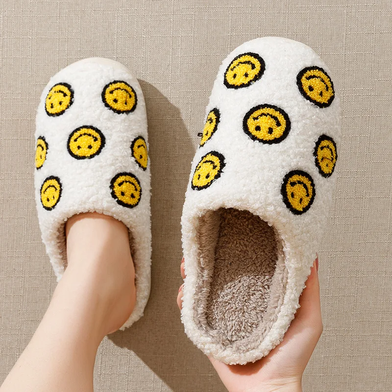 Little Cute Smile Face Slippers Houseshoes Women\'s House Smile Ladies Indoor Winter Fluffy Cozy Home Comfy Women Shoes