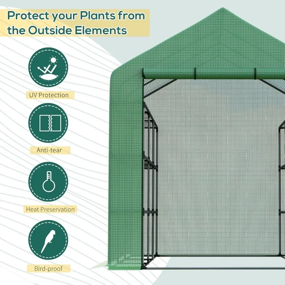 8' x 6' x 7' Portable Greenhouse 4-Tier Walk in Greenhouse with Roll Up Zipper Door for Flower Herb Vegetable