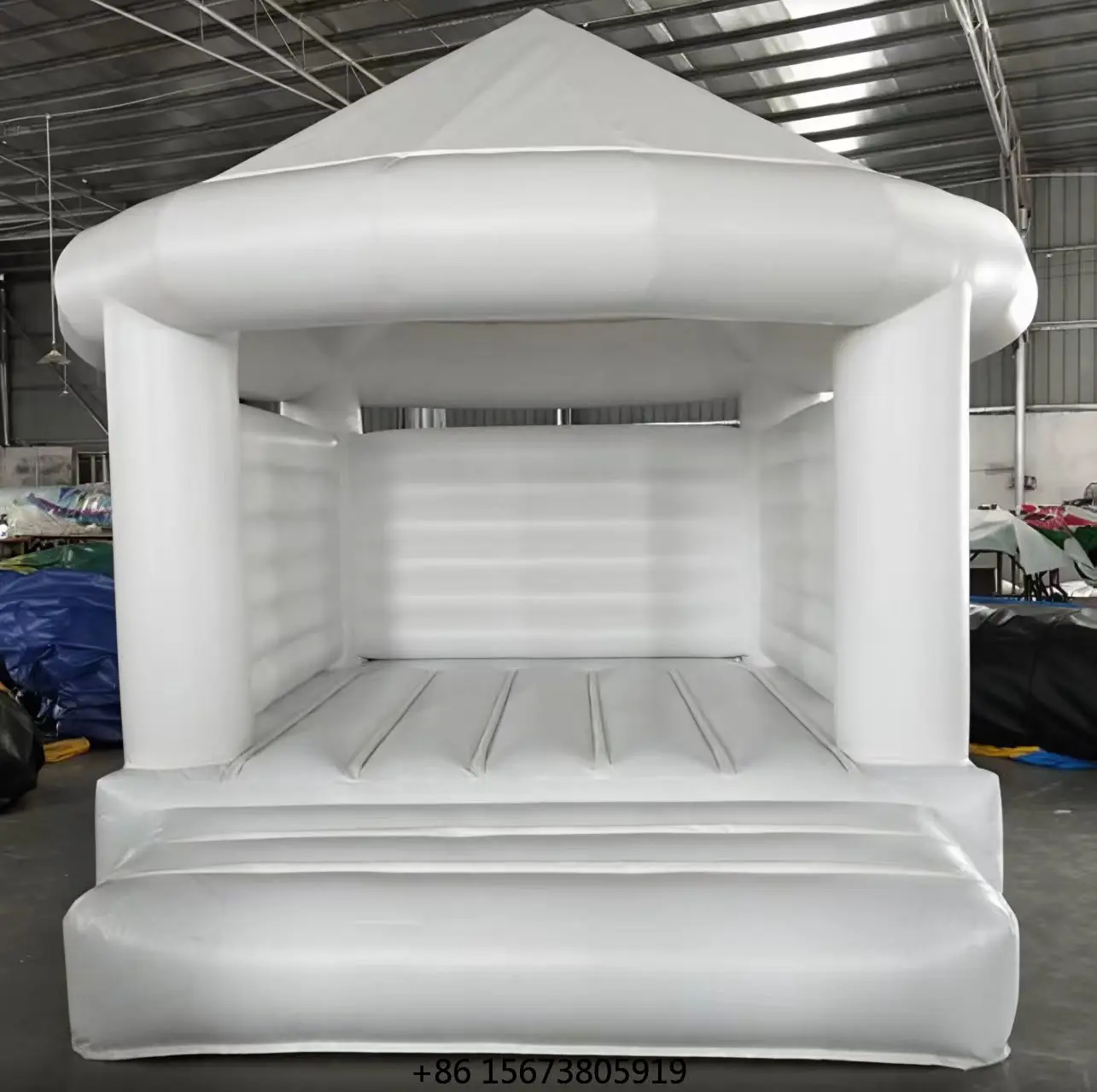

White Inflatable Bouncer with Custom Inflatable Logo | Wedding Celebration Equipment Bounce House with Slide White