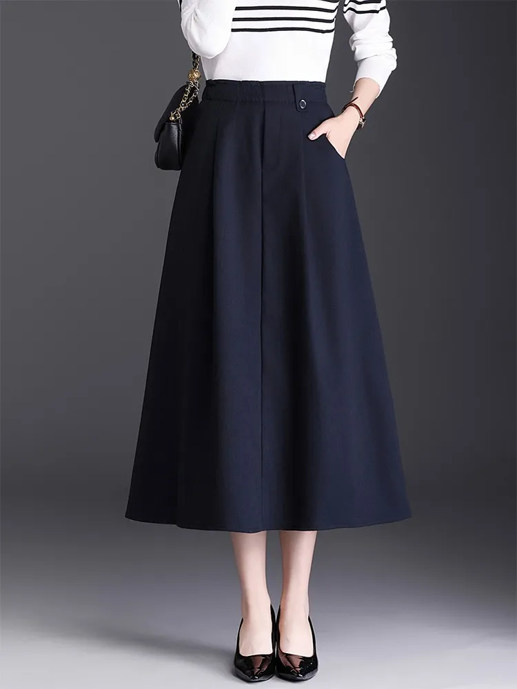 

ZUZK New Elegant Solid Casual Skirt Autumn Women Elastic Waist Comfortable Versatile Work Wear Skirt Simple Office Lady Skirt