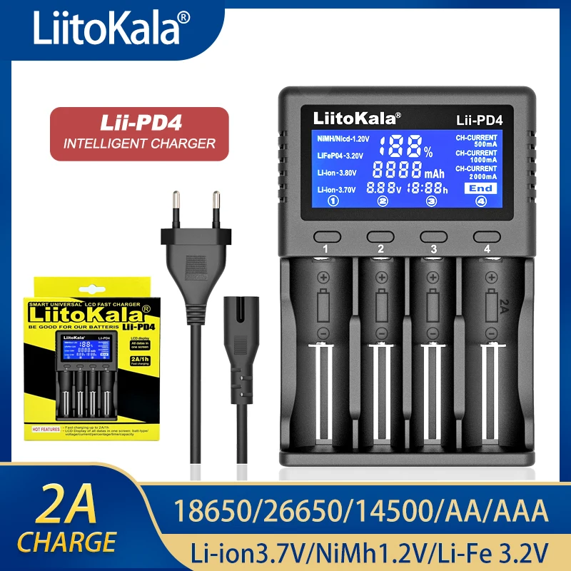 Ładowarka do 18650 Liitokala Lii-PD4 PD2 1.2V 3.7V 3.2V AA/AAA 18650 26650 18350 14500 16340 25500 ładowarka akumulatorów litowych NiMH